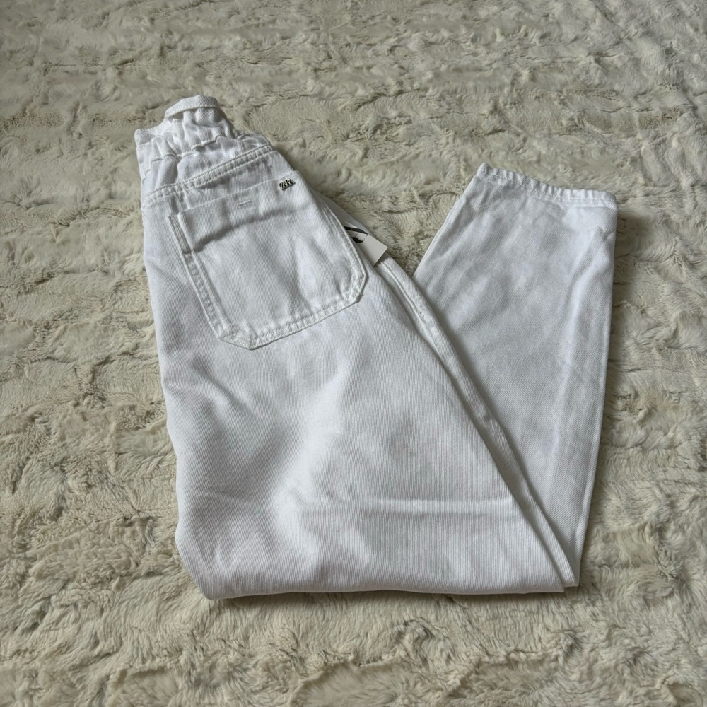 NWT Zara Women's Size 0 White Baggy Fit Paperbag Ankle Jeans - Picture 2 of 8